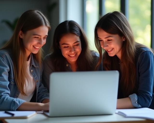 노트북으로 함께 프로젝트를 진행하는 학생들